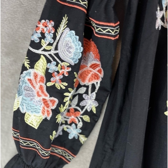 FREE PEOPLE Flour Du Jour Black Heavily Embroidered Floral Shift Dress Size XS - Picture 9 of 16